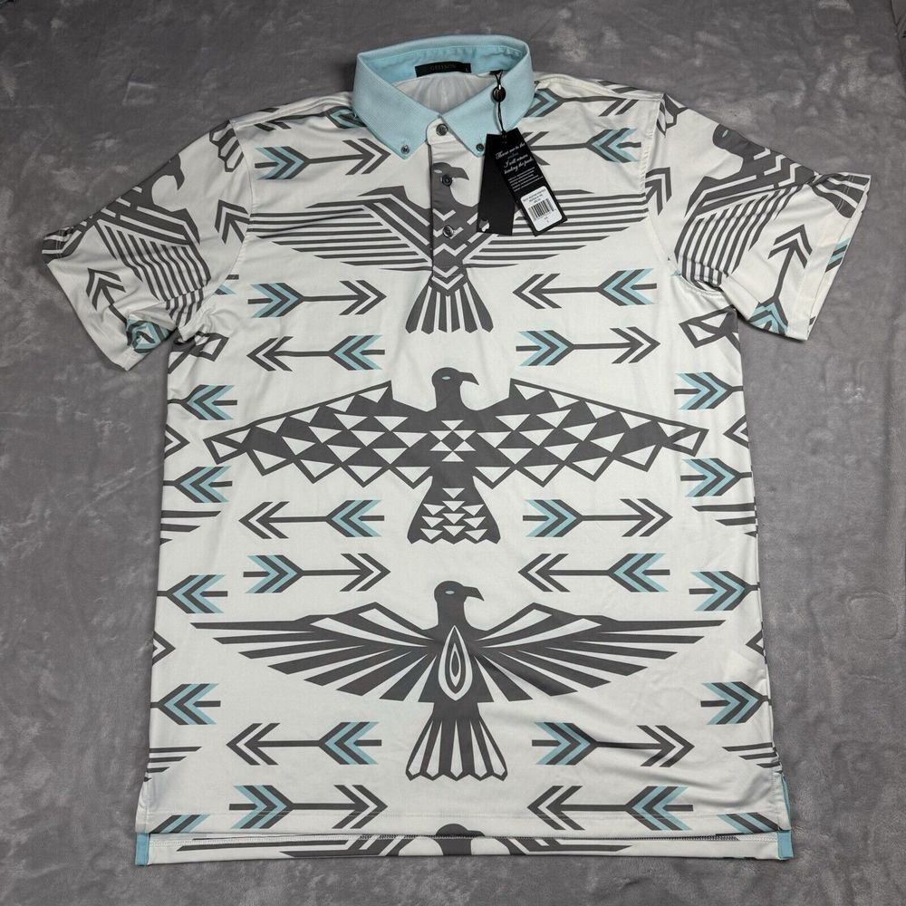 Greyson White and Gray Bird Pattern Polo